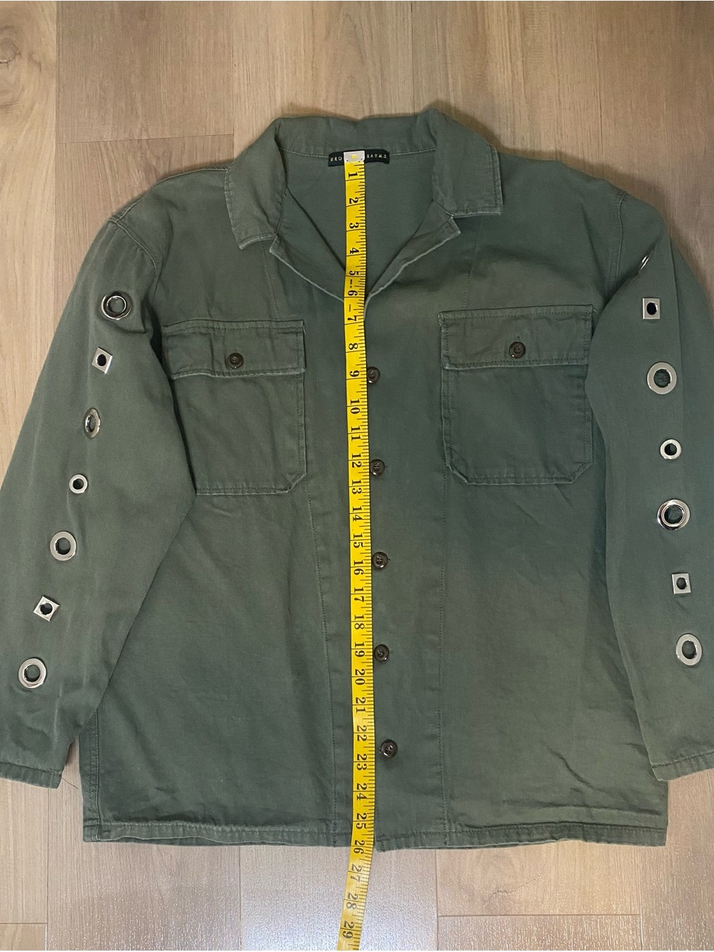 Brooklyn Karma Women Green Shacket Utility Jacket Geometric Grommets Pockets S - Picture 5 of 14